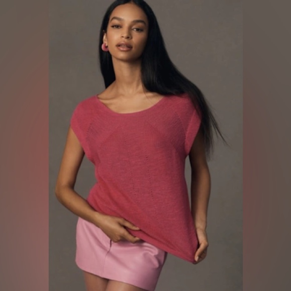 Maeve Anthropologie Bright Pink Fuchsia Draped Cap Sleeve Top L